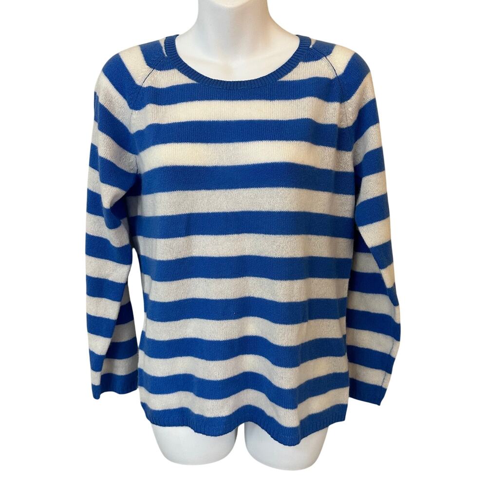 N. Peal Striped 100% cashmere sweater size small zanzibar blue ivory New NWT